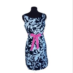R+k floral dress midi with pink ribbon blue and white size 10.